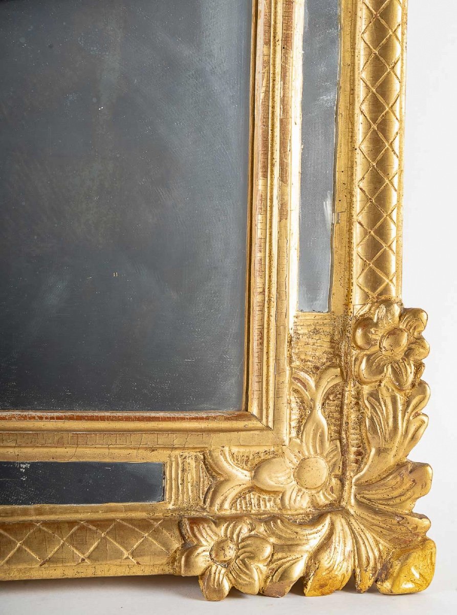 Petit Miroir En Bois Doré à Parecloses Et Fronton Ajouré D’époque Louis XVI Vers 1780-photo-1