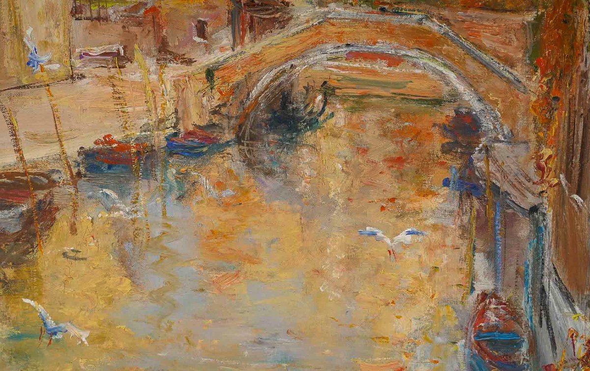 Serge Belloni (1925-2005) - Venice Its Canals And Bridges Oil On Canvas Dated 1978-photo-4