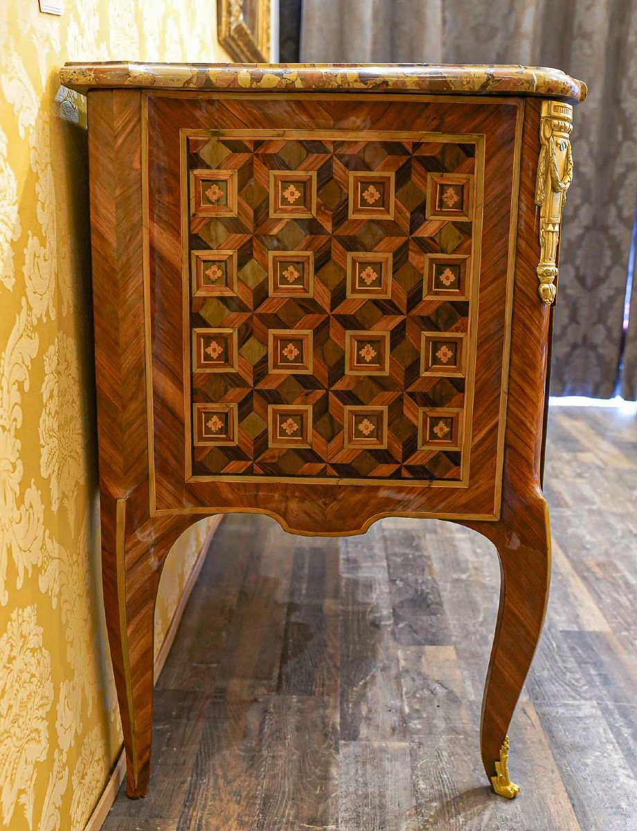 Léonard Boudin Maitre en 1761 Commode En Marqueterie De Cubes Sans Fonds époque Transition Vers 1770-photo-3