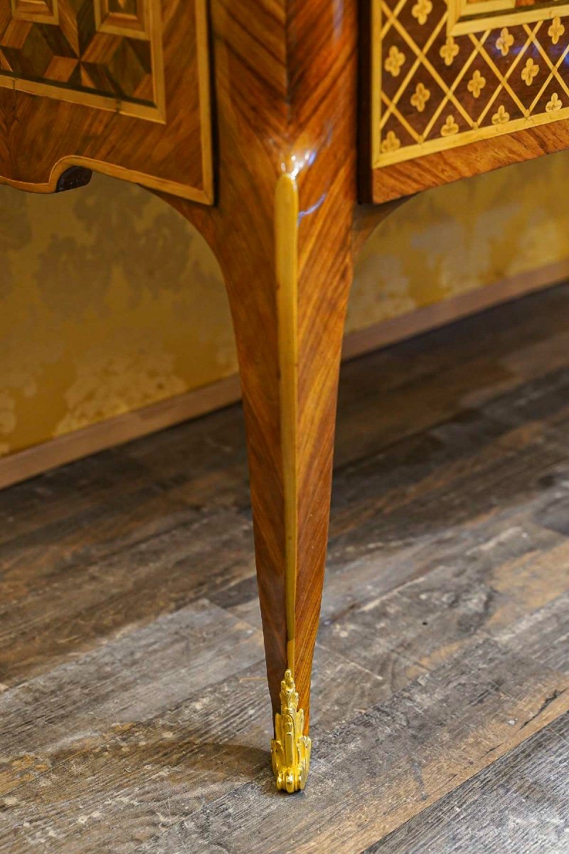 Léonard Boudin Master In 1761 Commode In Marquetry Of Bottomless Cubes Transition Period Circa 1770-photo-1