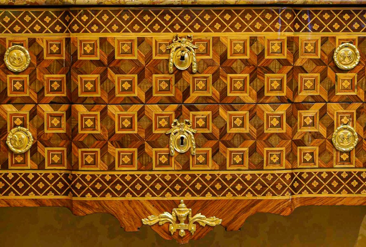 Léonard Boudin Master In 1761 Commode In Marquetry Of Bottomless Cubes Transition Period Circa 1770-photo-3