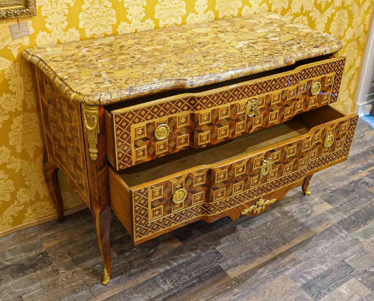 Léonard Boudin Master In 1761 Commode In Marquetry Of Bottomless Cubes Transition Period Circa 1770-photo-5