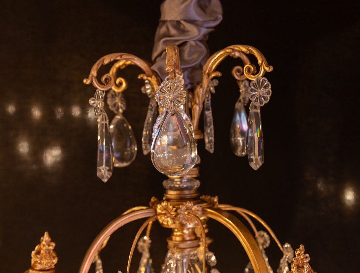 Baccarat Louis XVI Style Fire Pot Chandelier In Chiseled And Gilded Bronze And Crystal Decor -photo-2