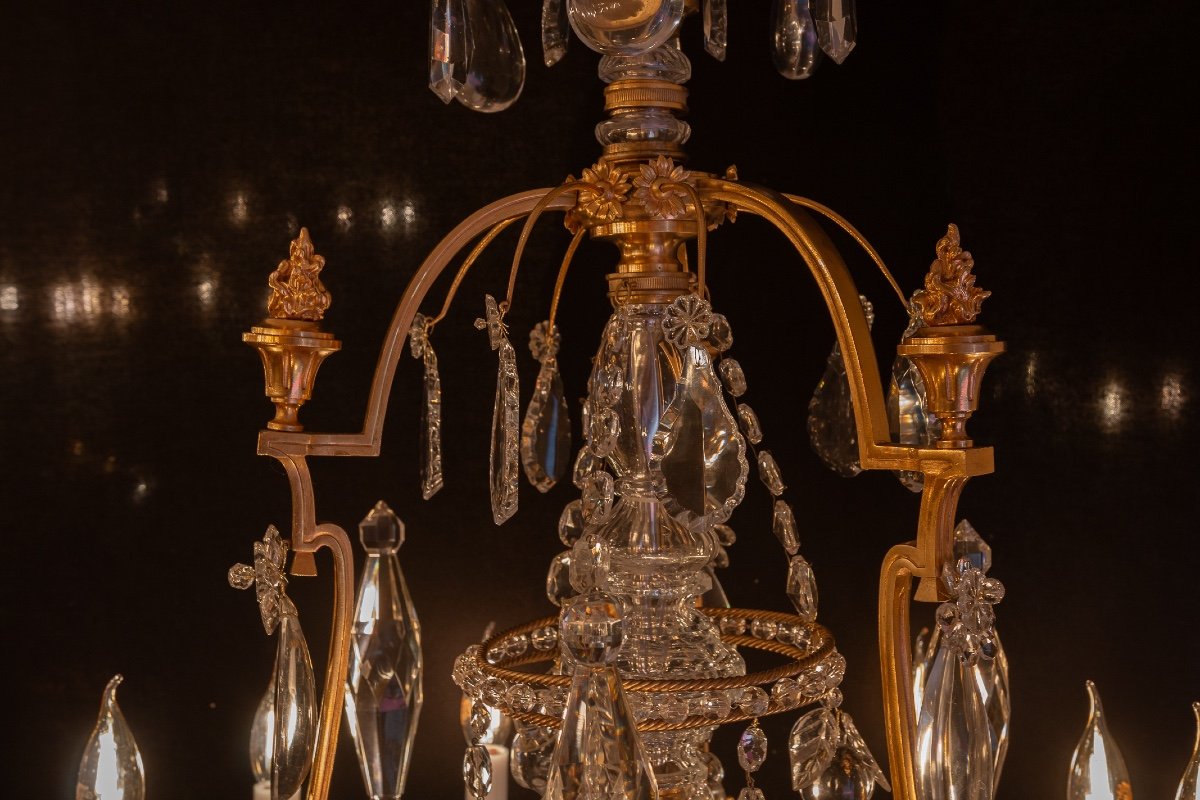 Baccarat Louis XVI Style Fire Pot Chandelier In Chiseled And Gilded Bronze And Crystal Decor -photo-3