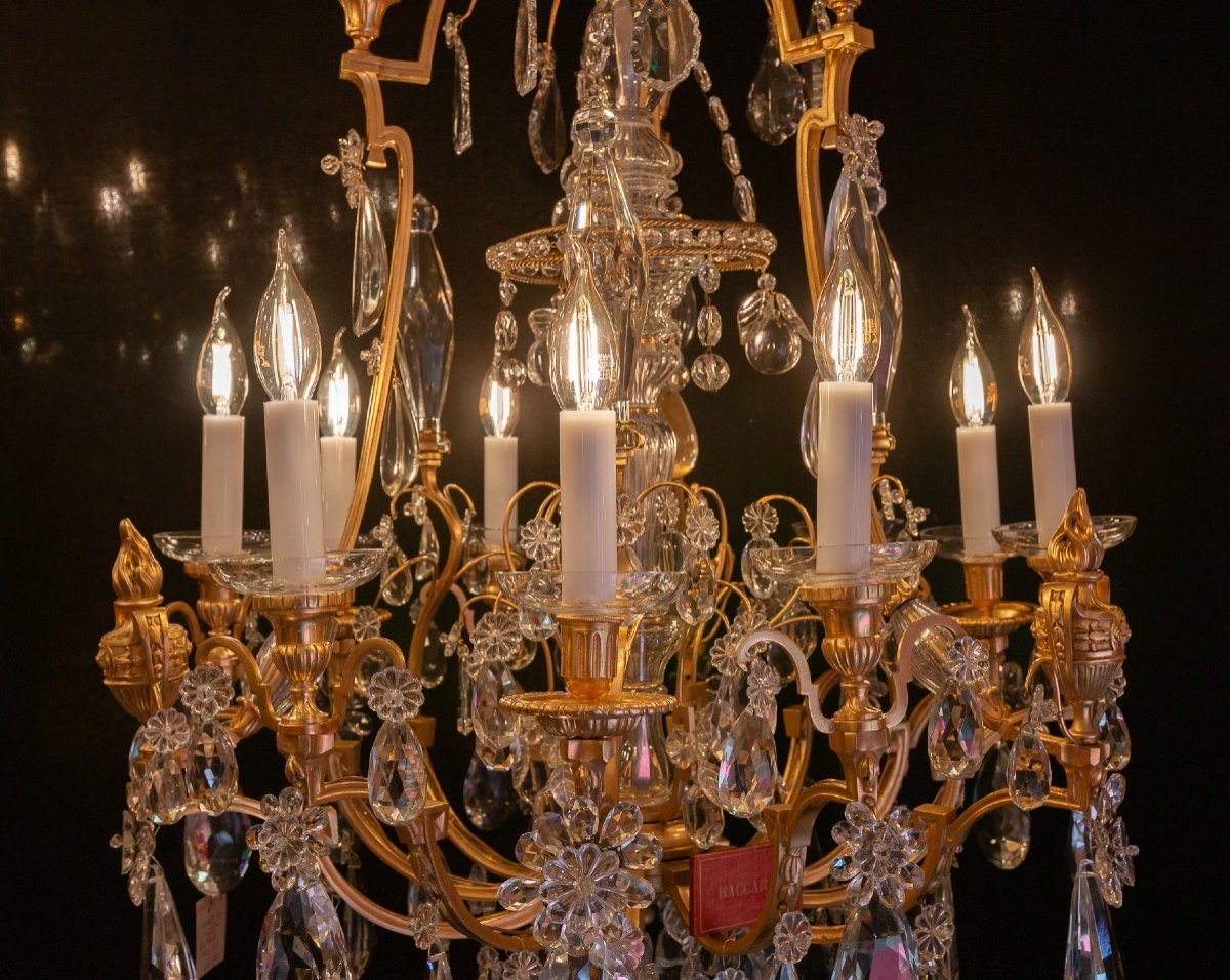Baccarat Louis XVI Style Fire Pot Chandelier In Chiseled And Gilded Bronze And Crystal Decor -photo-2