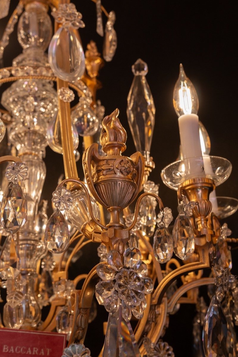 Baccarat Louis XVI Style Fire Pot Chandelier In Chiseled And Gilded Bronze And Crystal Decor -photo-3