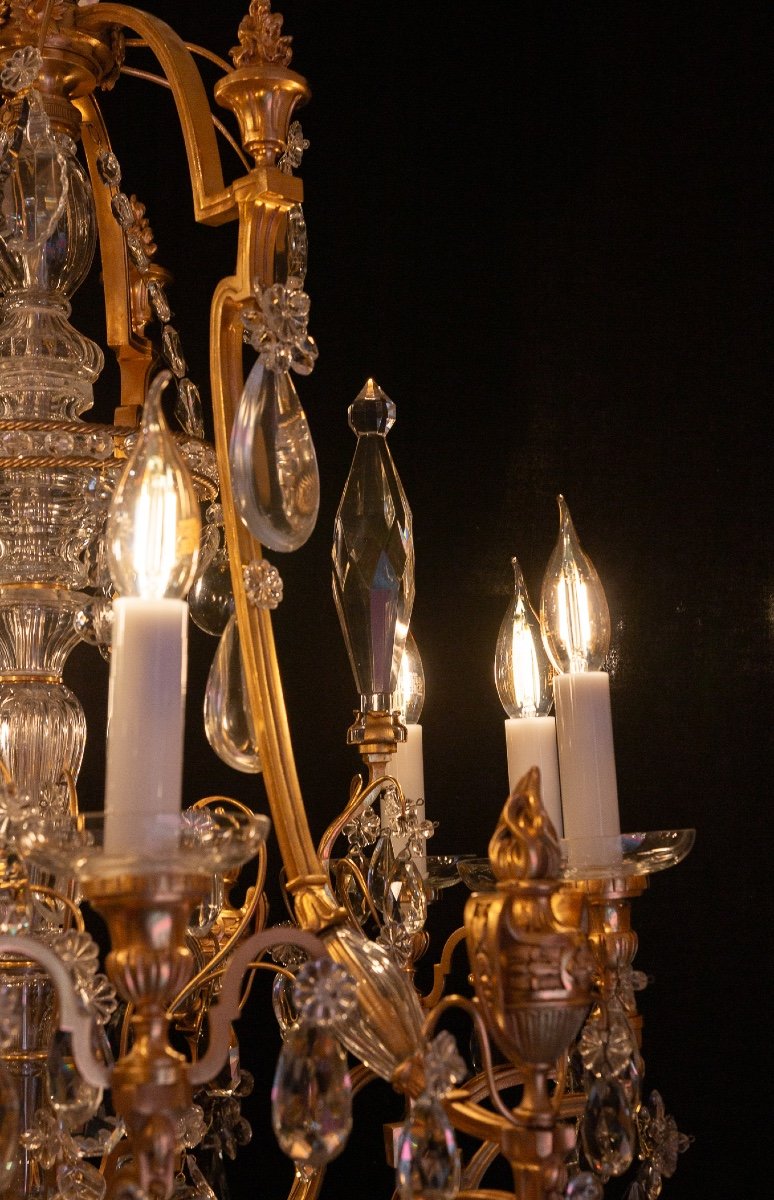 Baccarat Louis XVI Style Fire Pot Chandelier In Chiseled And Gilded Bronze And Crystal Decor -photo-4