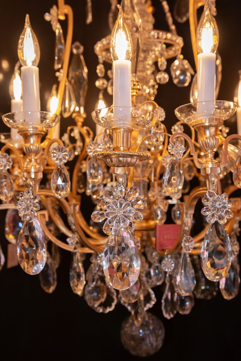 Baccarat Louis XVI Style Fire Pot Chandelier In Chiseled And Gilded Bronze And Crystal Decor -photo-6