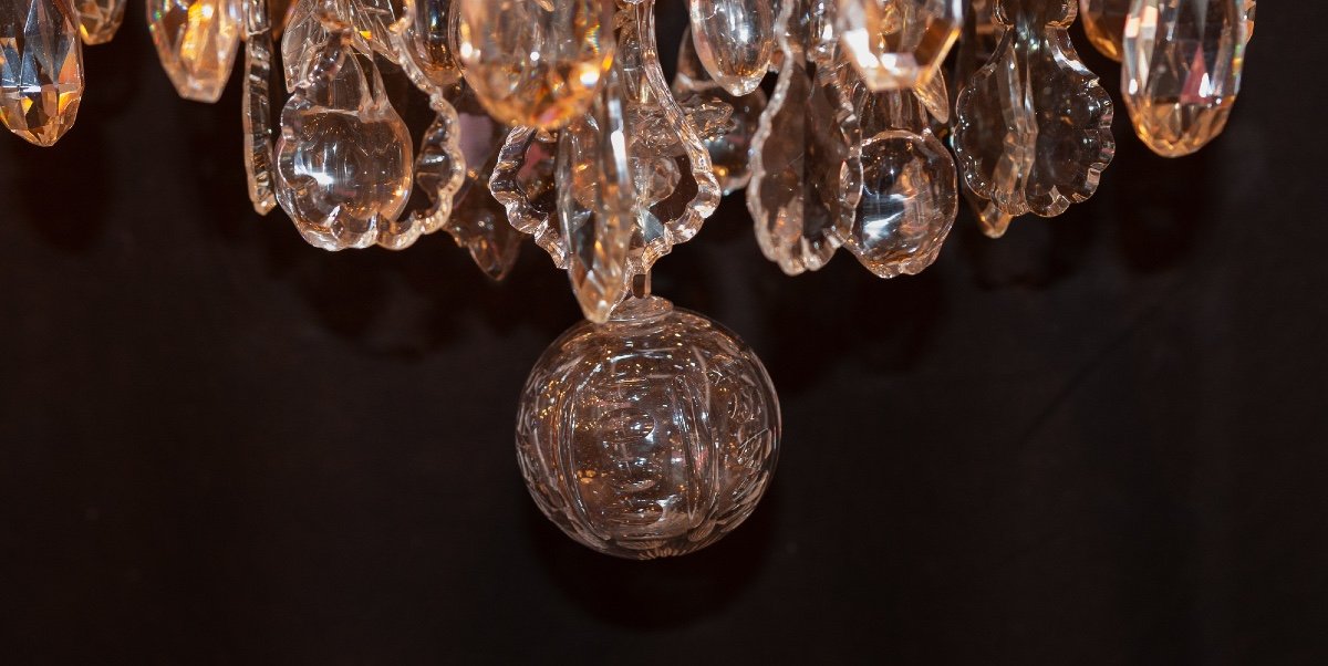 Baccarat Louis XVI Style Fire Pot Chandelier In Chiseled And Gilded Bronze And Crystal Decor -photo-7