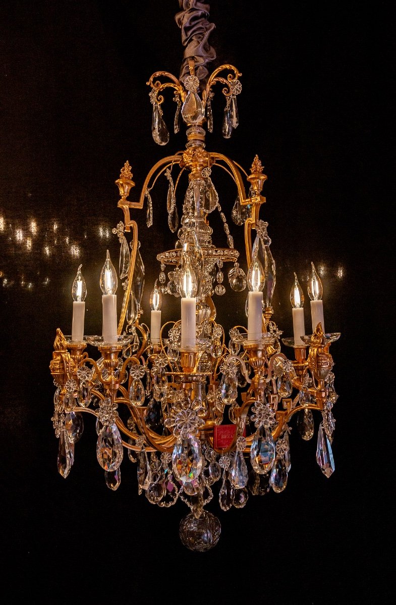Baccarat Louis XVI Style Fire Pot Chandelier In Chiseled And Gilded Bronze And Crystal Decor -photo-8