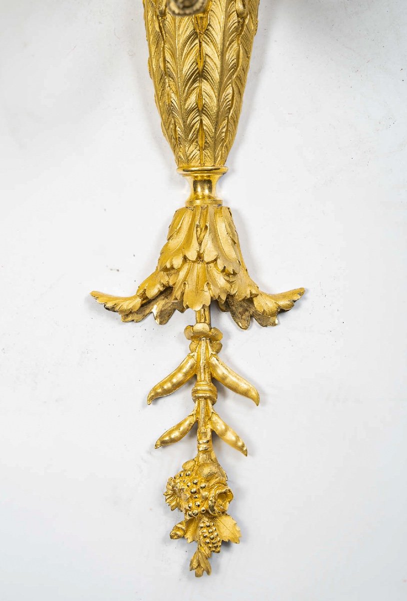 Henri Picard Paire D’importantes Appliques à Cinq Bras De Lumières En Bronze Doré Vers 1850-photo-4