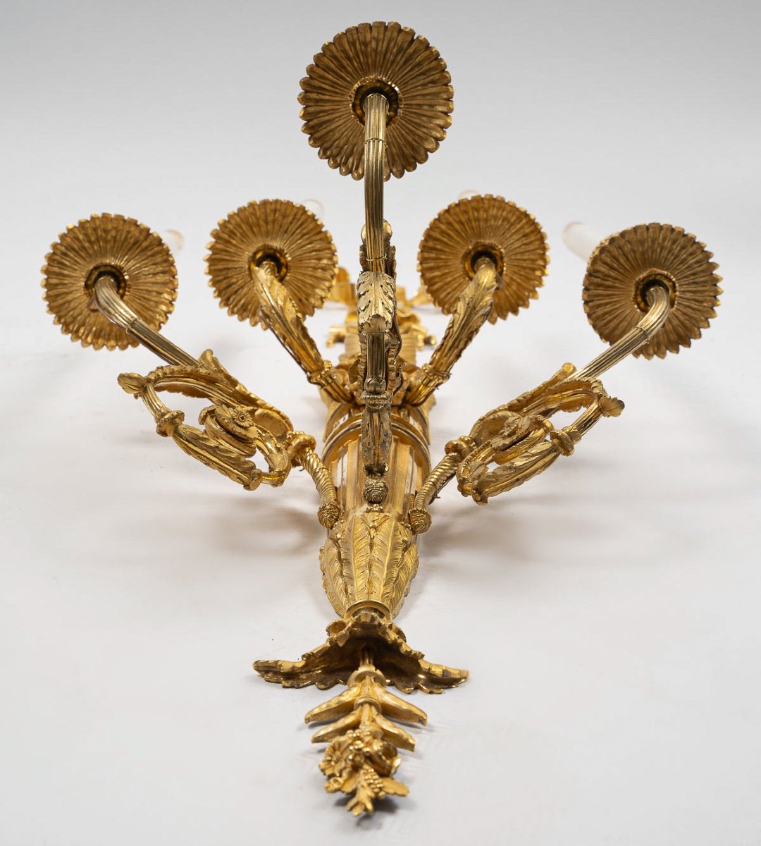 Henri Picard Paire D’importantes Appliques à Cinq Bras De Lumières En Bronze Doré Vers 1850-photo-5