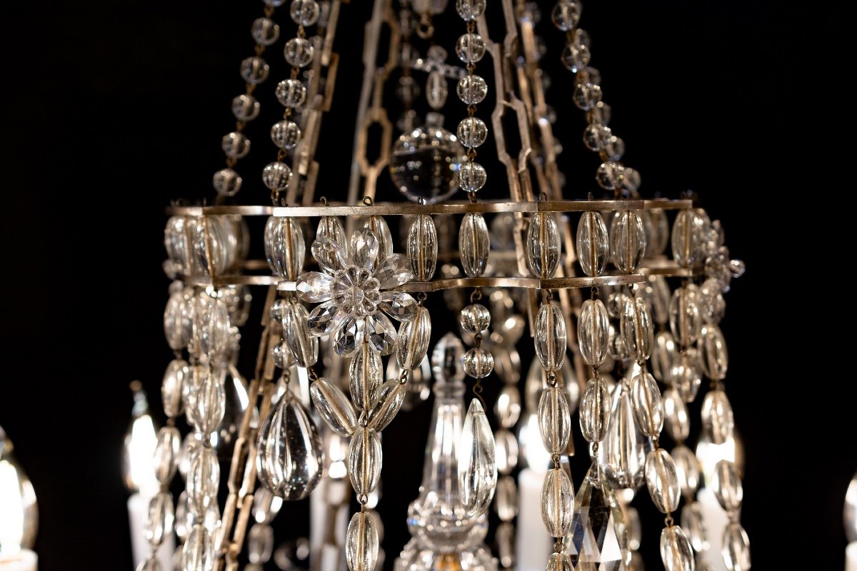 Marie-antoinette Chandelier In Silver-plated Bronze And Cut-crystal Decoration, Circa 1920-photo-3
