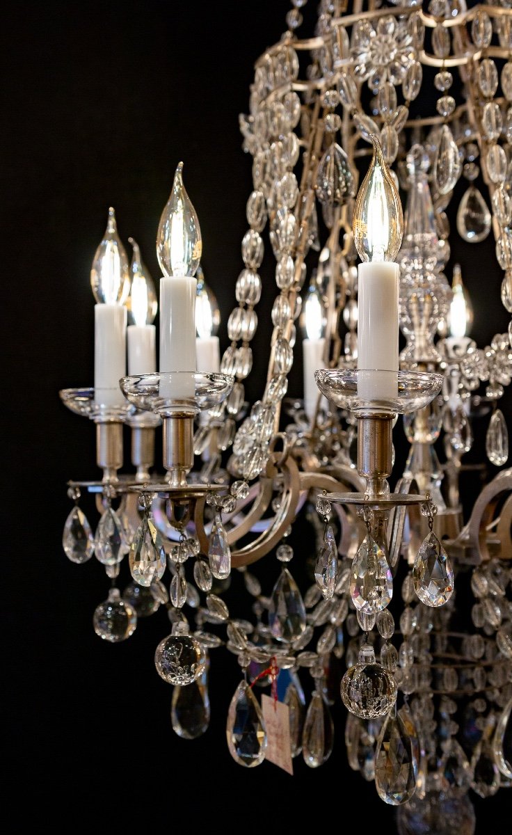 Marie-antoinette Chandelier In Silver-plated Bronze And Cut-crystal Decoration, Circa 1920-photo-4
