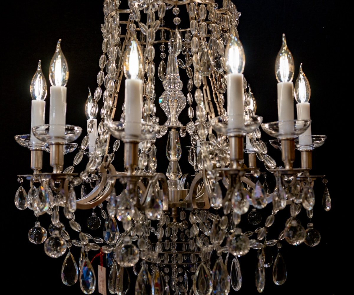 Marie-antoinette Chandelier In Silver-plated Bronze And Cut-crystal Decoration, Circa 1920-photo-1