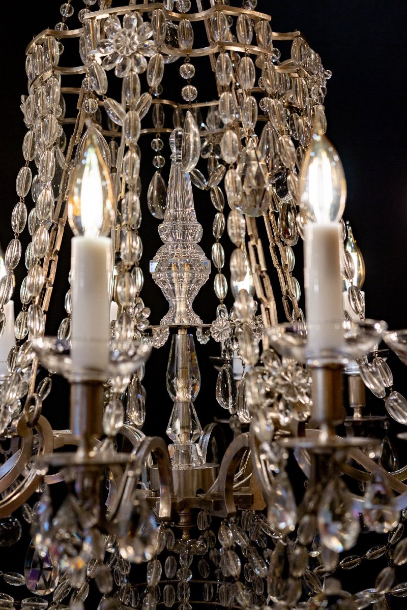 Marie-antoinette Chandelier In Silver-plated Bronze And Cut-crystal Decoration, Circa 1920-photo-2