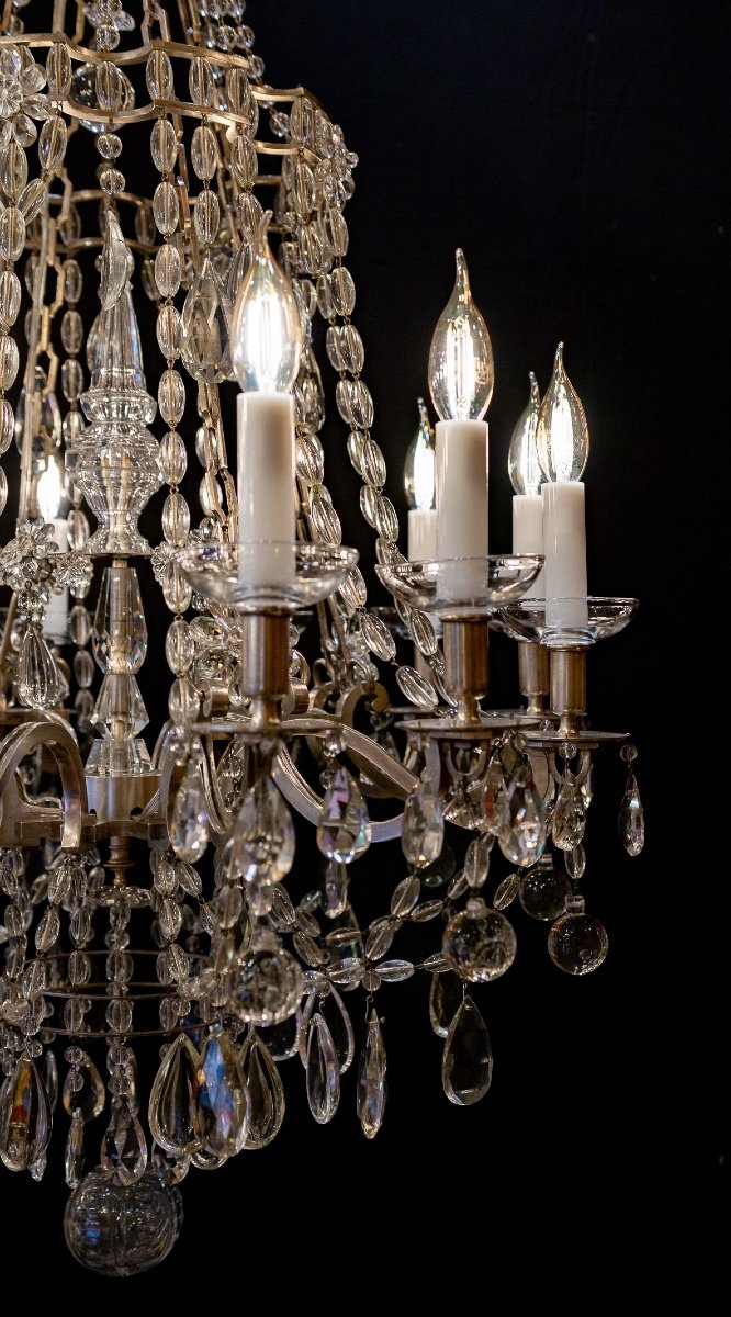 Marie-antoinette Chandelier In Silver-plated Bronze And Cut-crystal Decoration, Circa 1920-photo-3