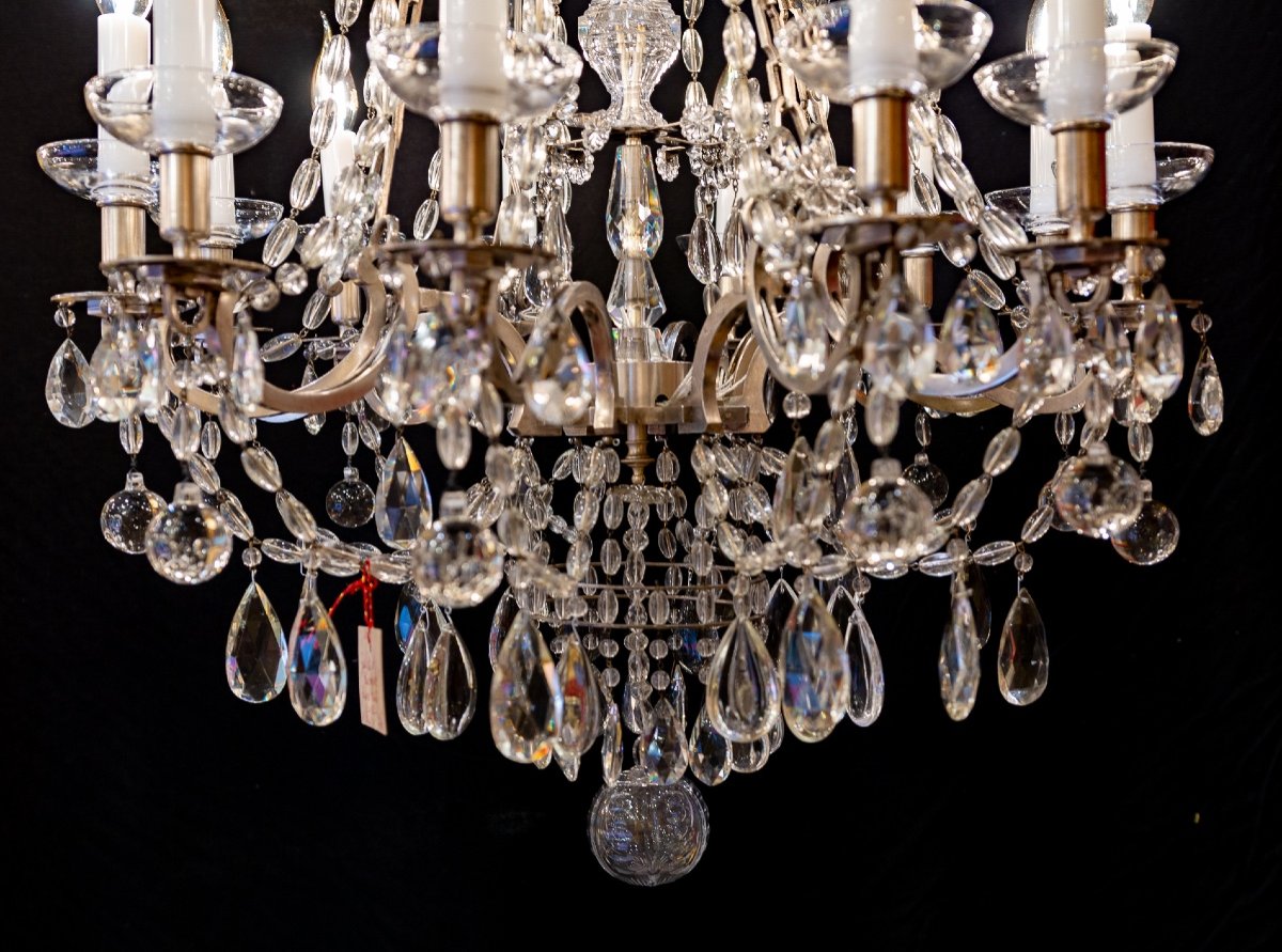 Marie-antoinette Chandelier In Silver-plated Bronze And Cut-crystal Decoration, Circa 1920-photo-4