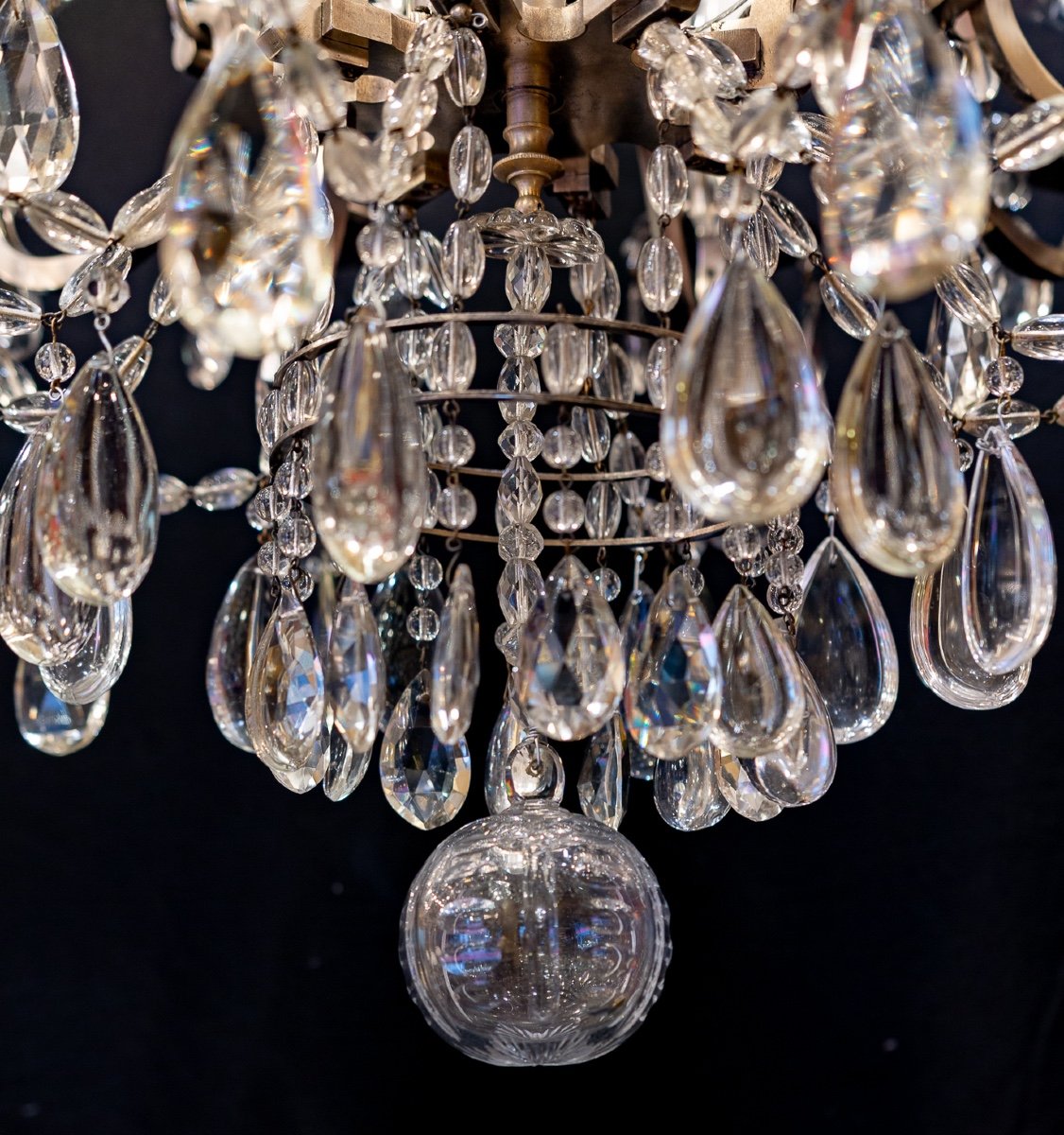 Marie-antoinette Chandelier In Silver-plated Bronze And Cut-crystal Decoration, Circa 1920-photo-6
