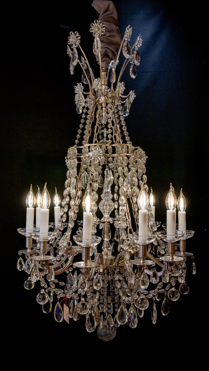 Marie-antoinette Chandelier In Silver-plated Bronze And Cut-crystal Decoration, Circa 1920-photo-7