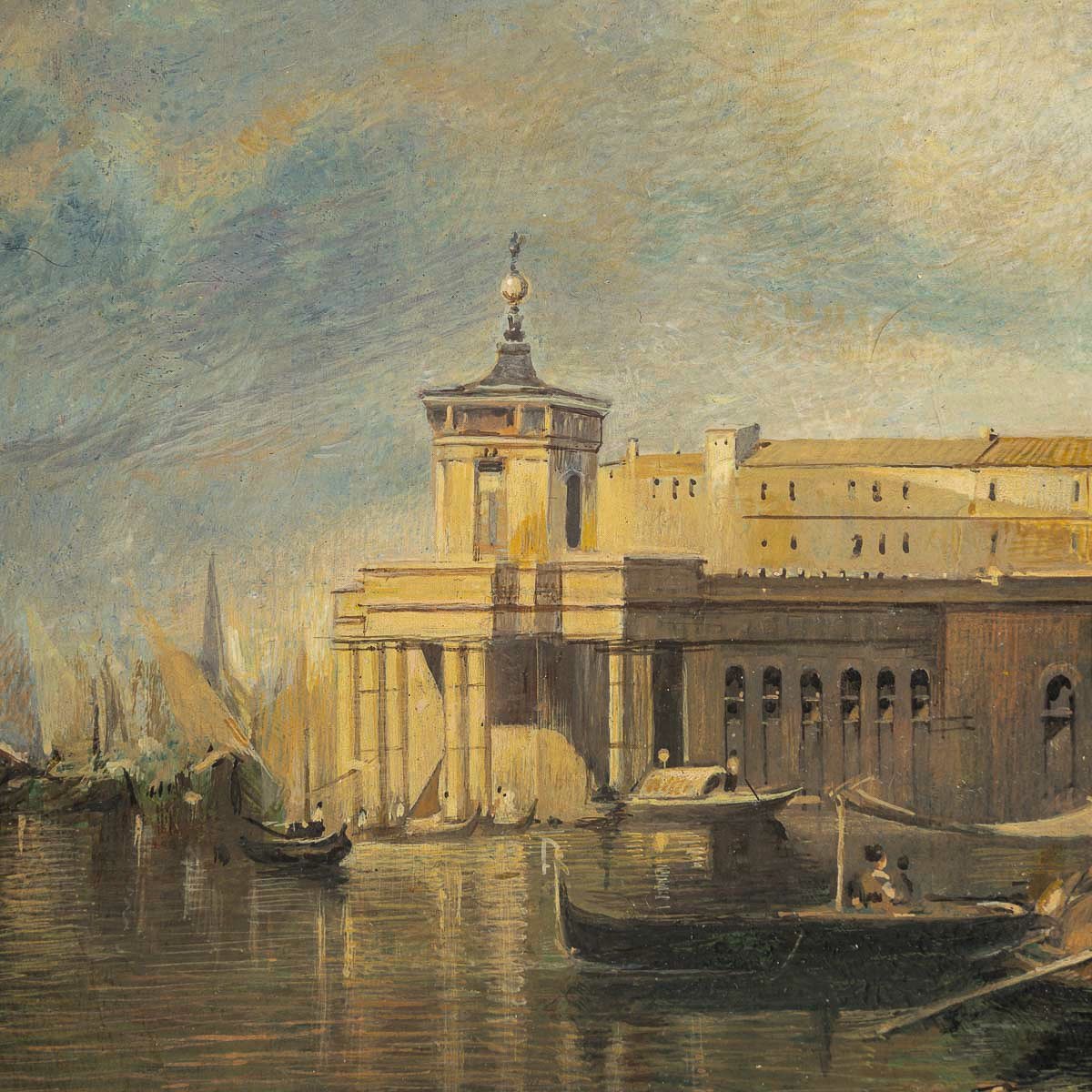 Jane Or John Vivian View Of The Punta Della Dogana In Venice Oil On Parquet Panel Circa 1880-photo-3