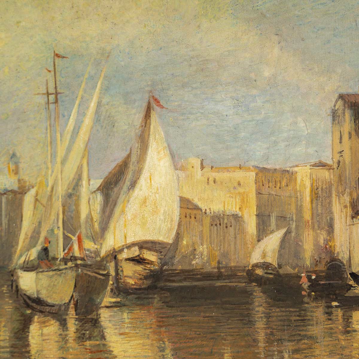 Jane Or John Vivian View Of The Punta Della Dogana In Venice Oil On Parquet Panel Circa 1880-photo-3