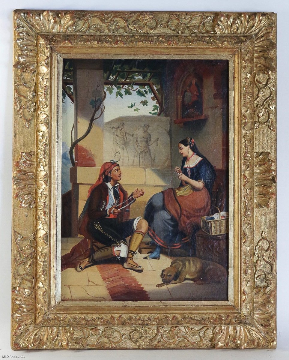Italian School Of The Romantic Period Oil On Canvas La Fileuse Circa 1830-photo-5
