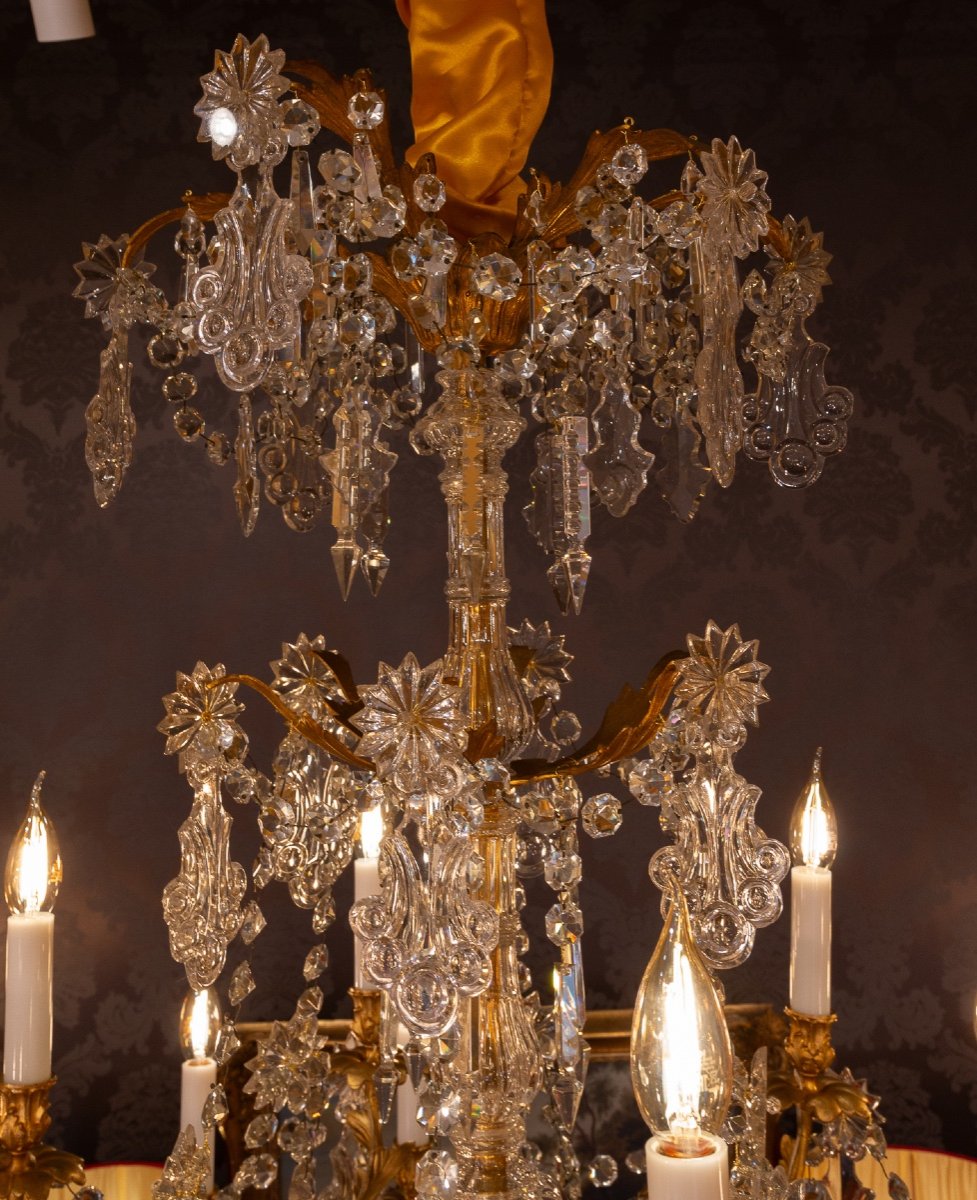 Eighteen-light Chandelier In Chiseled Gilded Bronze And Crystal Decoration Signed Baccarat 1850-photo-2