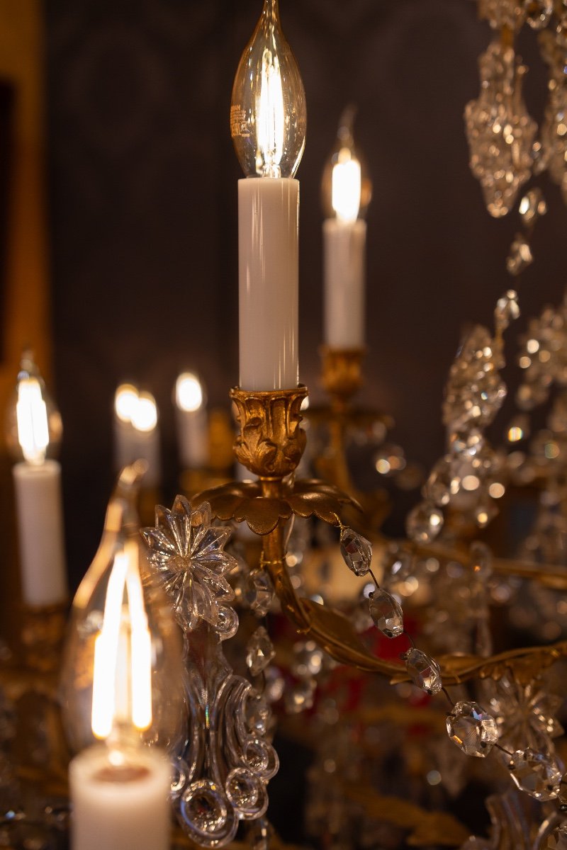 Eighteen-light Chandelier In Chiseled Gilded Bronze And Crystal Decoration Signed Baccarat 1850-photo-1
