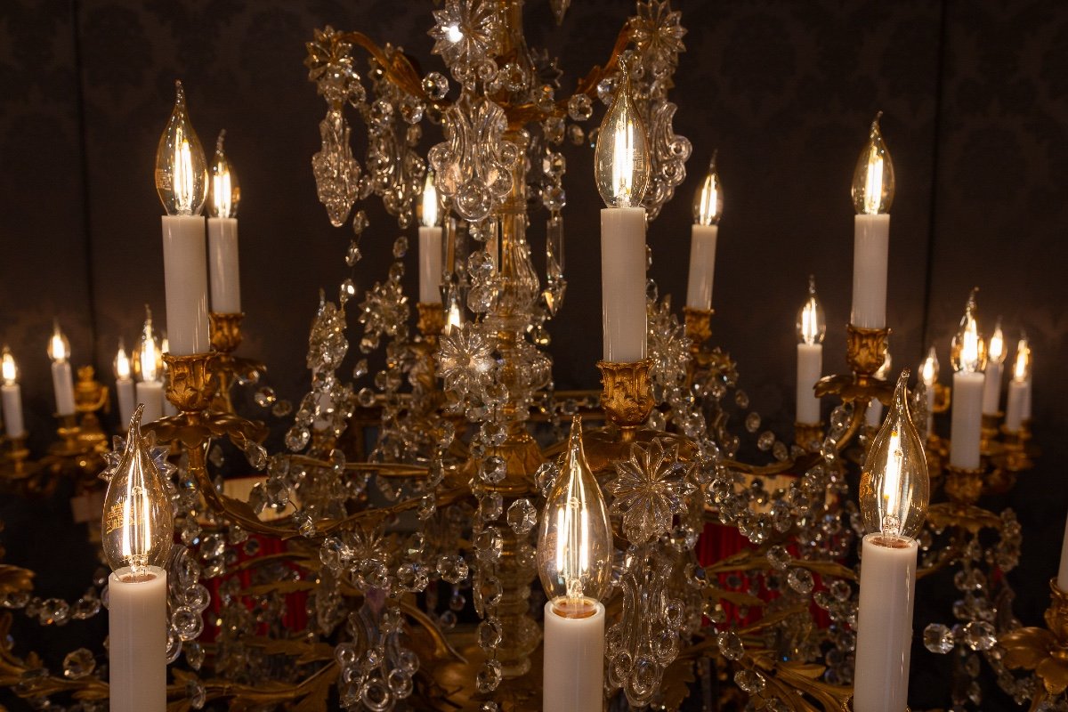 Eighteen-light Chandelier In Chiseled Gilded Bronze And Crystal Decoration Signed Baccarat 1850-photo-2