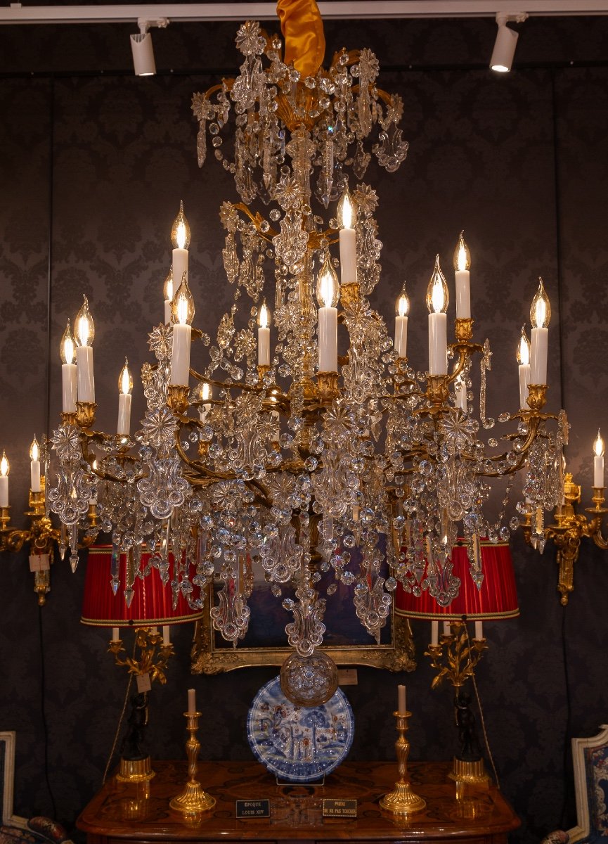 Eighteen-light Chandelier In Chiseled Gilded Bronze And Crystal Decoration Signed Baccarat 1850-photo-8