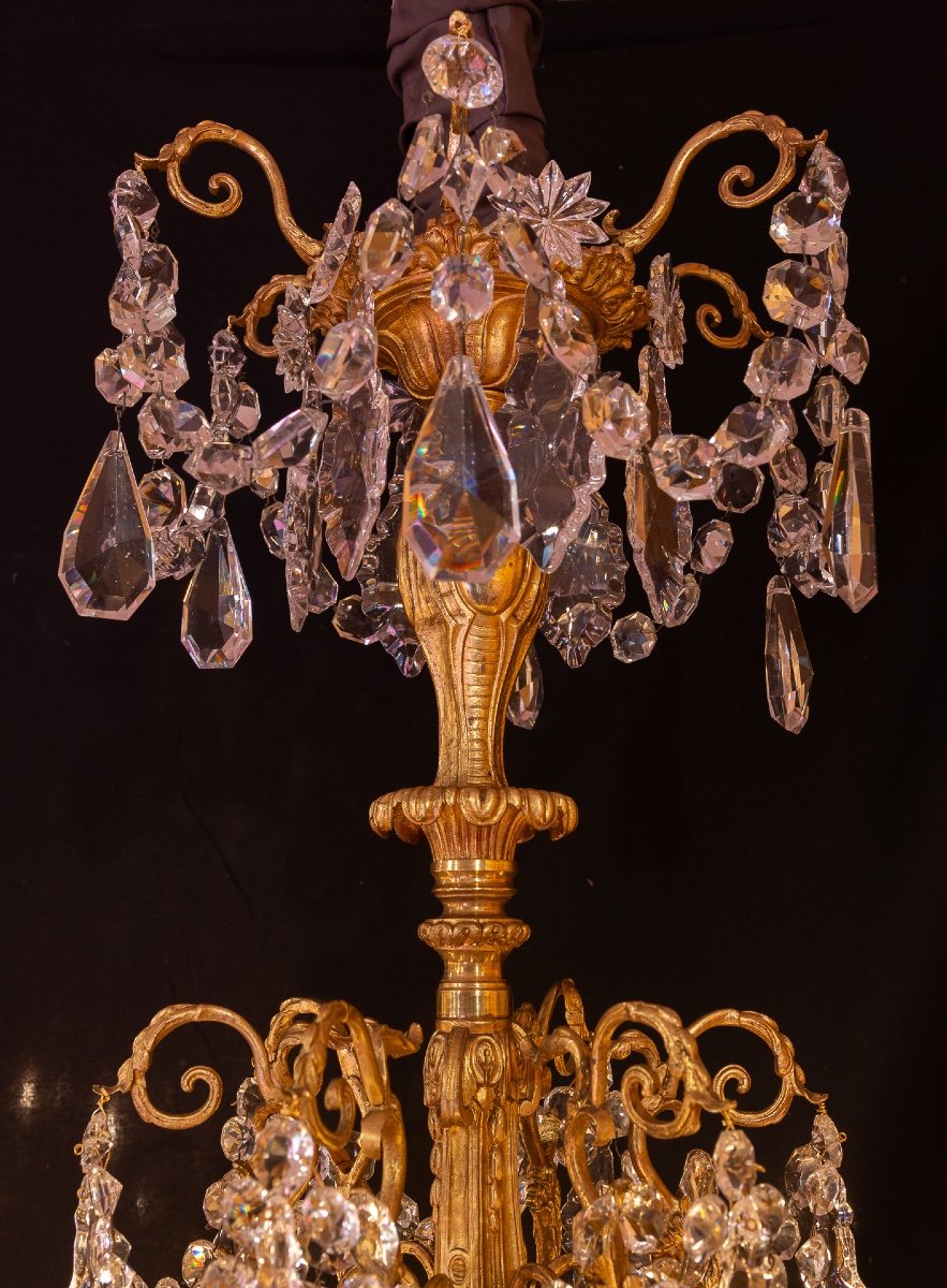 Twenty-four-light Chandelier In Chiseled Gilded Bronze With Baccarat Crystal Decoration 1880-photo-2