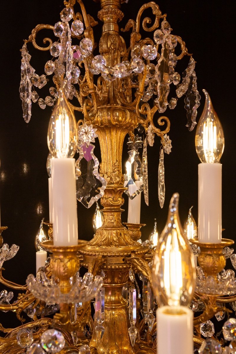 Twenty-four-light Chandelier In Chiseled Gilded Bronze With Baccarat Crystal Decoration 1880-photo-4
