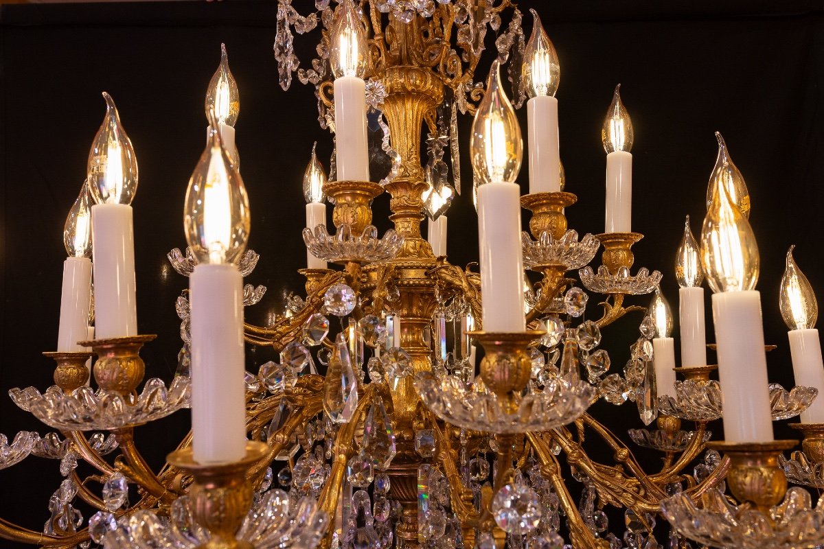 Twenty-four-light Chandelier In Chiseled Gilded Bronze With Baccarat Crystal Decoration 1880-photo-1