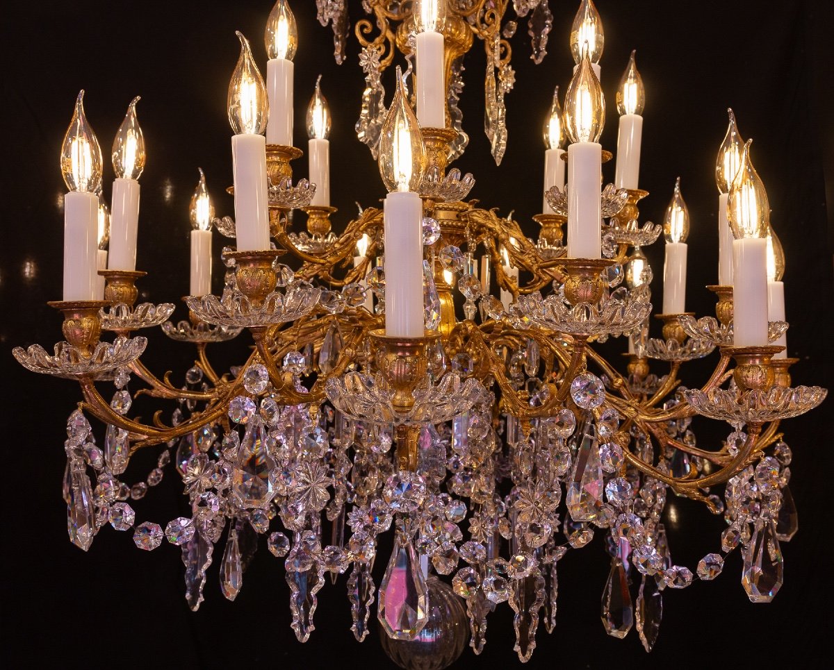 Twenty-four-light Chandelier In Chiseled Gilded Bronze With Baccarat Crystal Decoration 1880-photo-2
