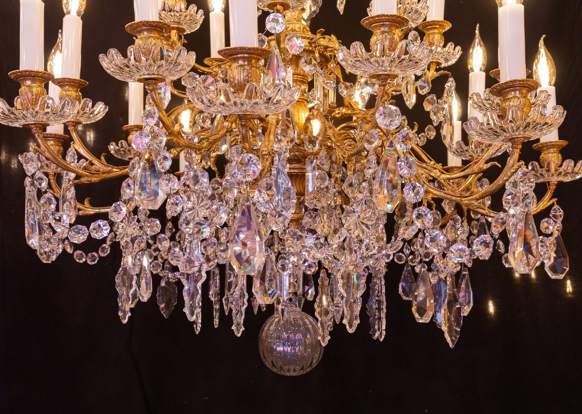 Twenty-four-light Chandelier In Chiseled Gilded Bronze With Baccarat Crystal Decoration 1880-photo-5