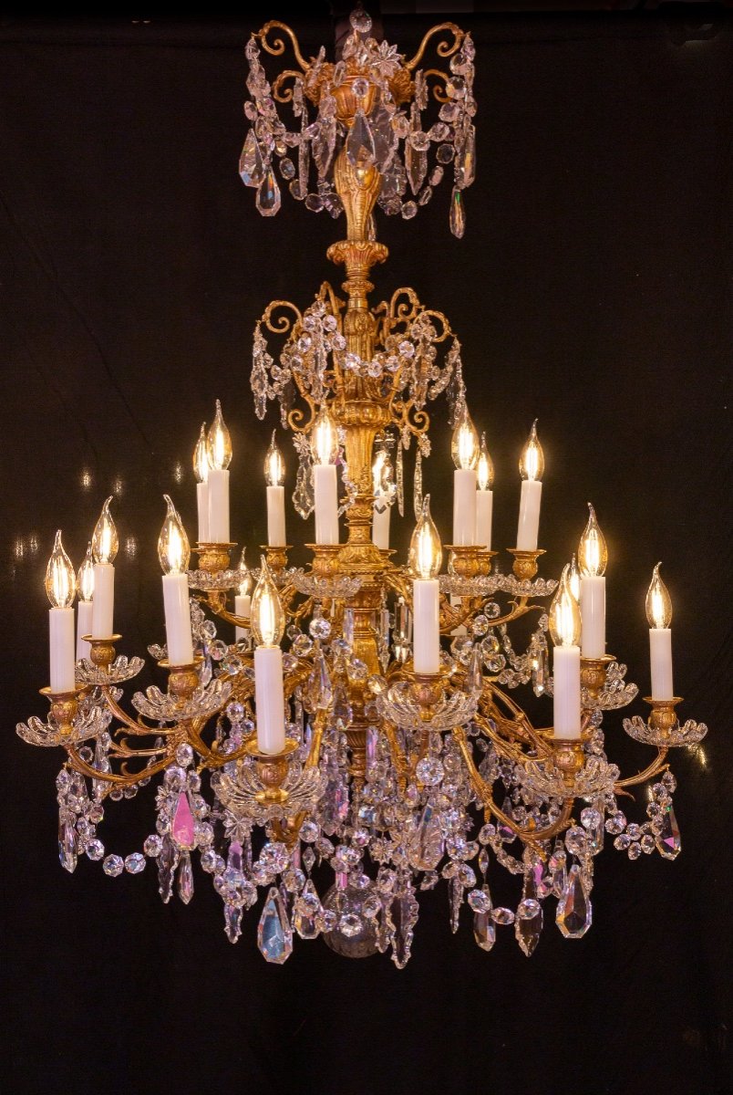 Twenty-four-light Chandelier In Chiseled Gilded Bronze With Baccarat Crystal Decoration 1880-photo-8