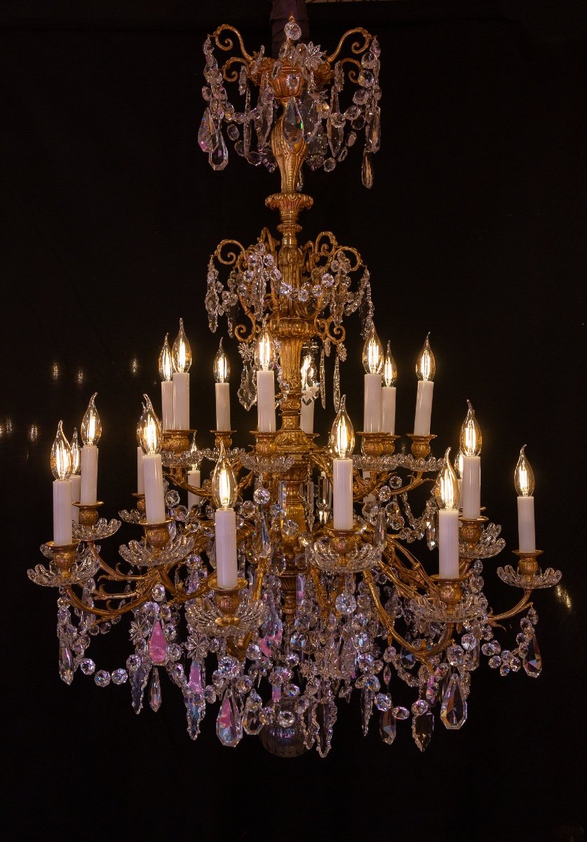 Twenty-four-light Chandelier In Chiseled Gilded Bronze With Baccarat Crystal Decoration 1880