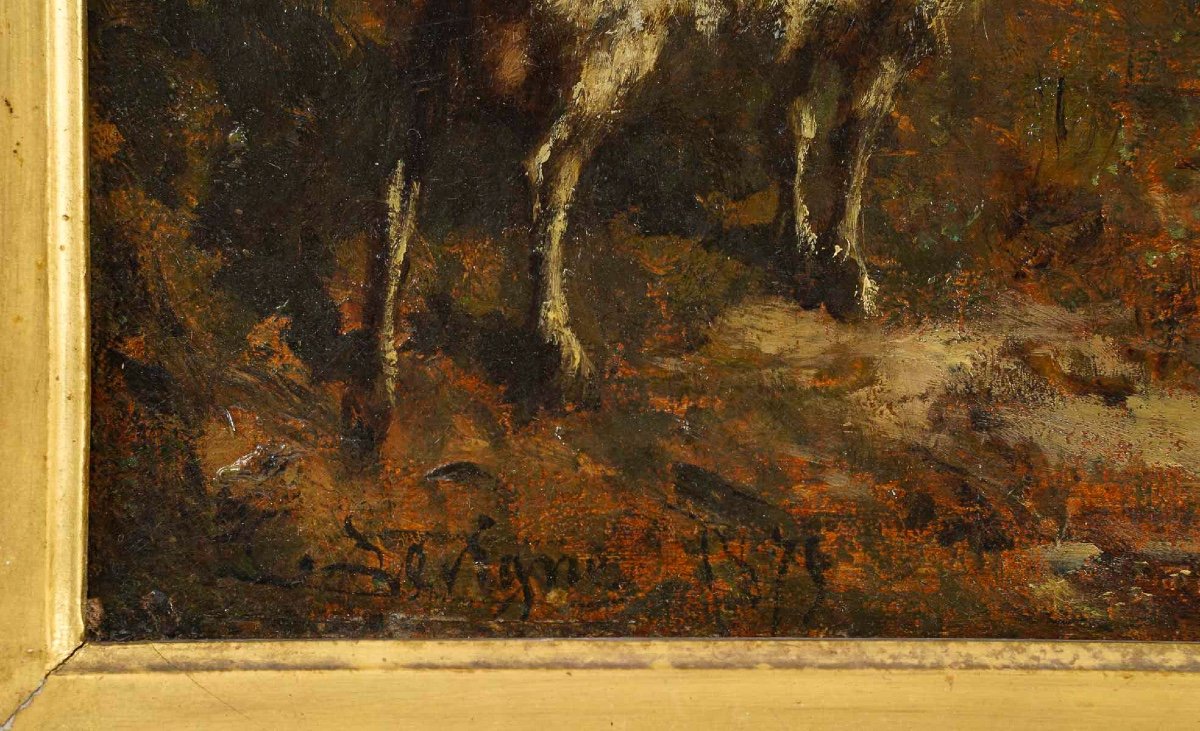 Théodore Levigne (1848-1912) Vaches S’abreuvant à L’étang Huile Sur Toile Vers 1875-photo-3