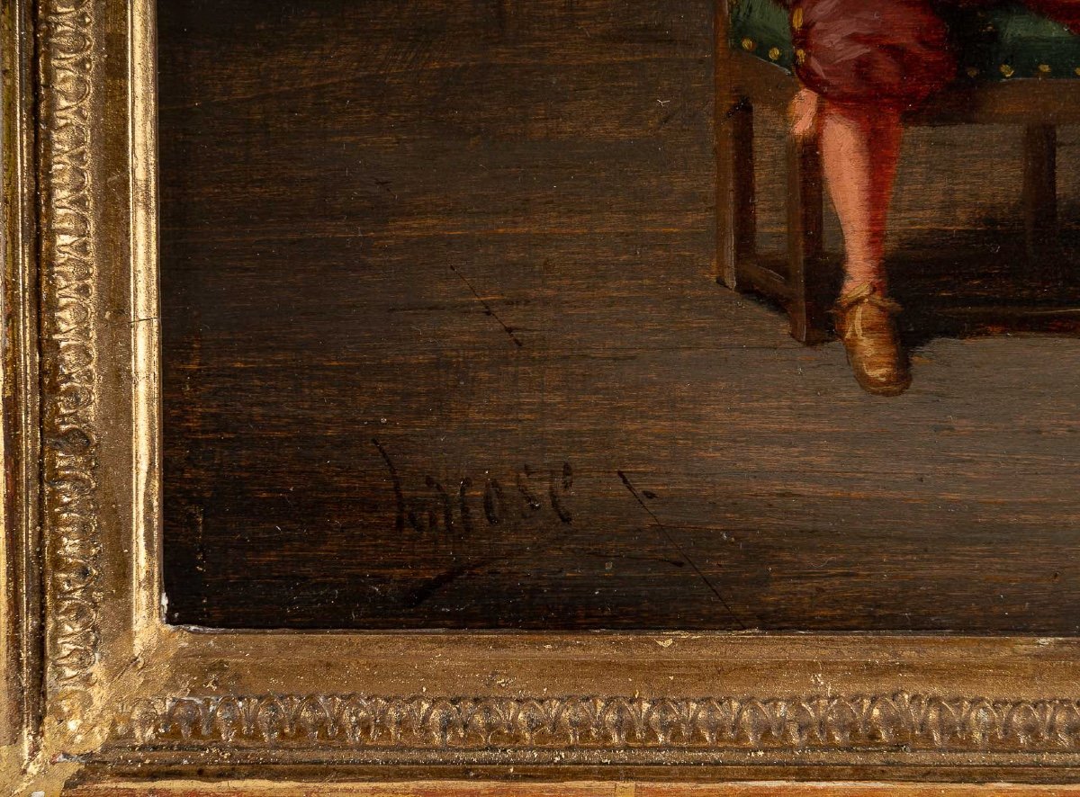 Ludger Larose (1868-1915) The One To One Oil On Wood 19th Century-photo-3