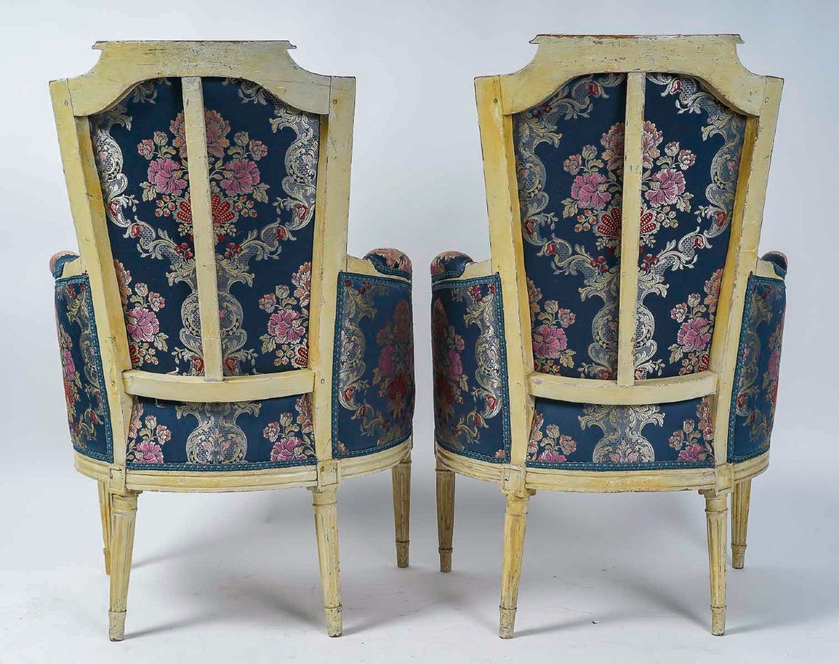 Set Of Seats Composed Of Two Bergeres And Four Armchairs Of Louis XVI Period In Lacquered Wood -photo-4
