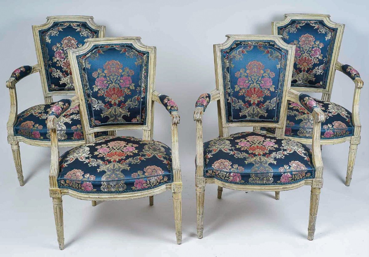 Set Of Seats Composed Of Two Bergeres And Four Armchairs Of Louis XVI Period In Lacquered Wood -photo-3