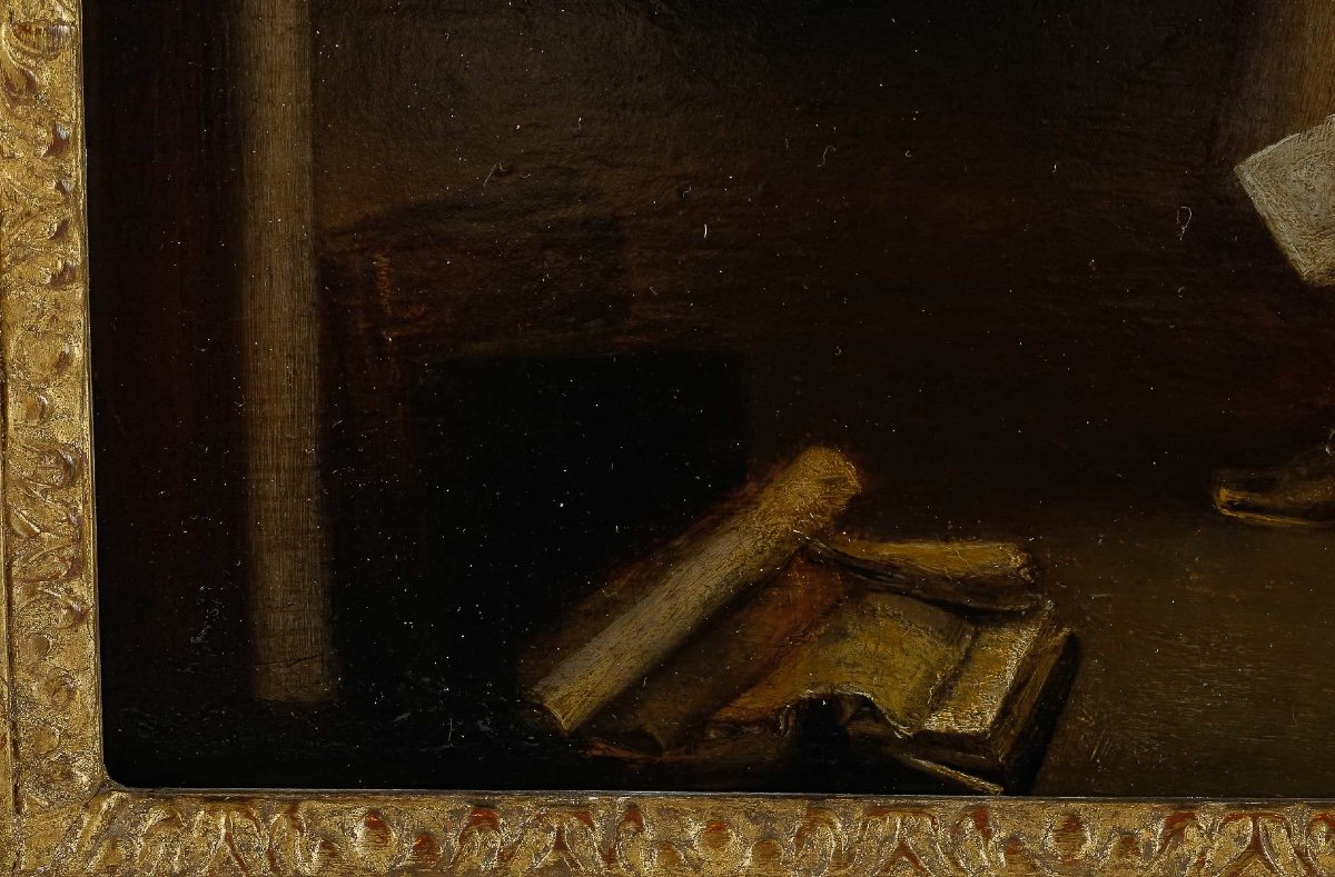 School Of David Ryckaert III (1612-1661) The Alchemist And Vanity 17th Century Oil On Wood-photo-3