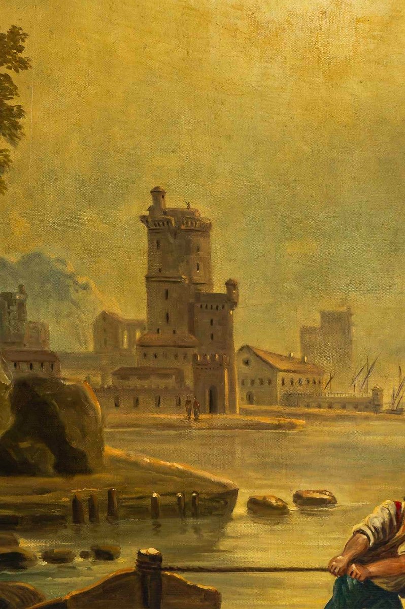 école Française De La Fin Du XVIIIème Siècle Un Petit Port En Italie Huile Sur Toile Vers 1800-photo-3