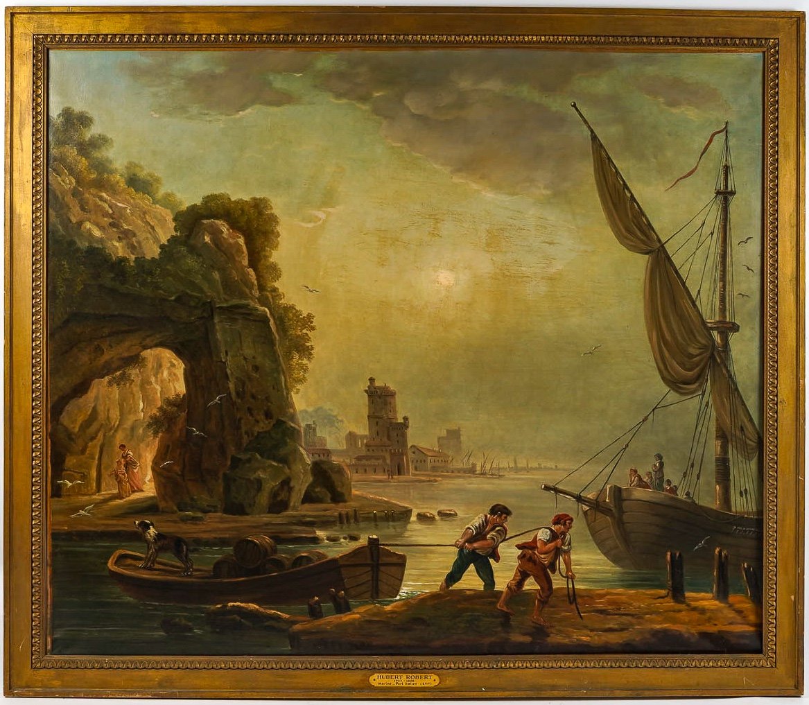 école Française De La Fin Du XVIIIème Siècle Un Petit Port En Italie Huile Sur Toile Vers 1800-photo-8