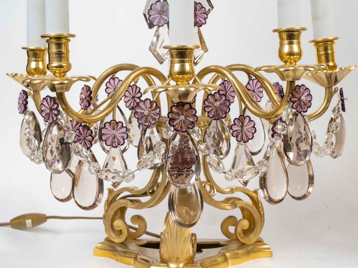 Pair Of Louis XV Style Gilt Bronze And Crystal Baccarat Girandoles Circa 1880-photo-4