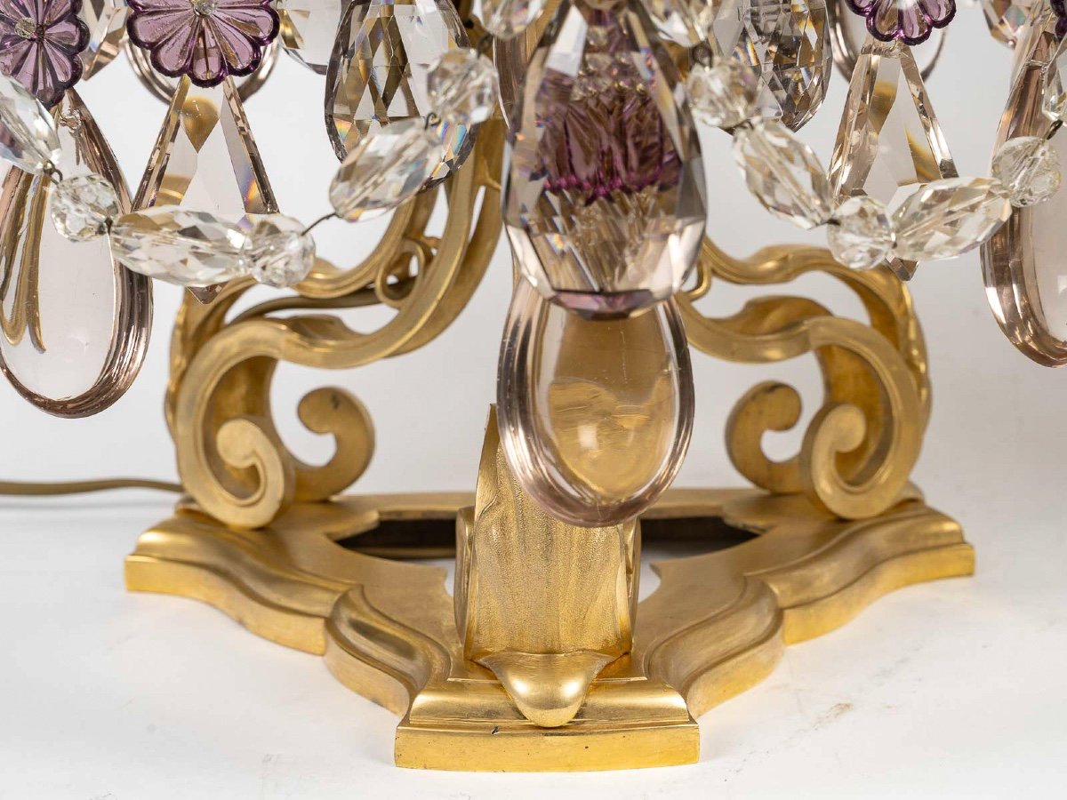 Pair Of Louis XV Style Gilt Bronze And Crystal Baccarat Girandoles Circa 1880-photo-3