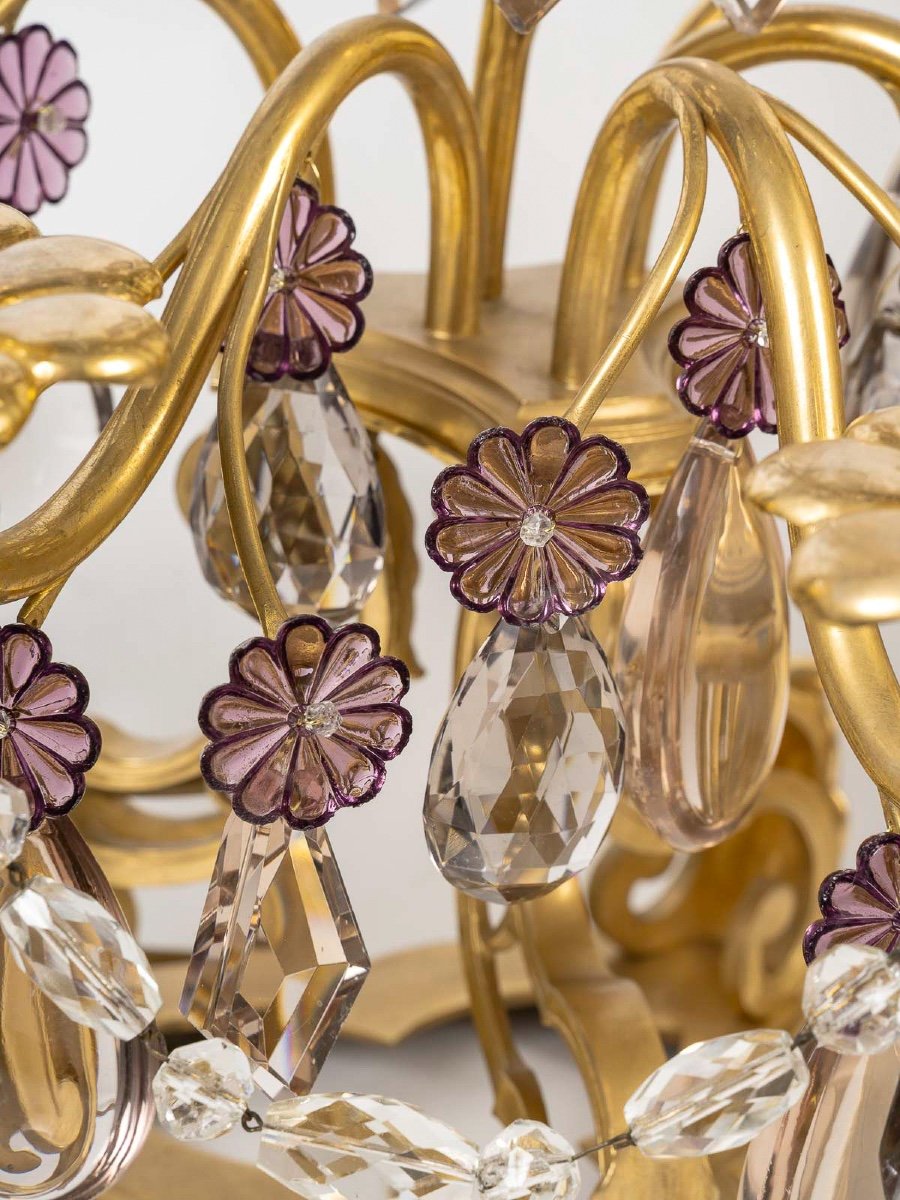 Pair Of Louis XV Style Gilt Bronze And Crystal Baccarat Girandoles Circa 1880-photo-4