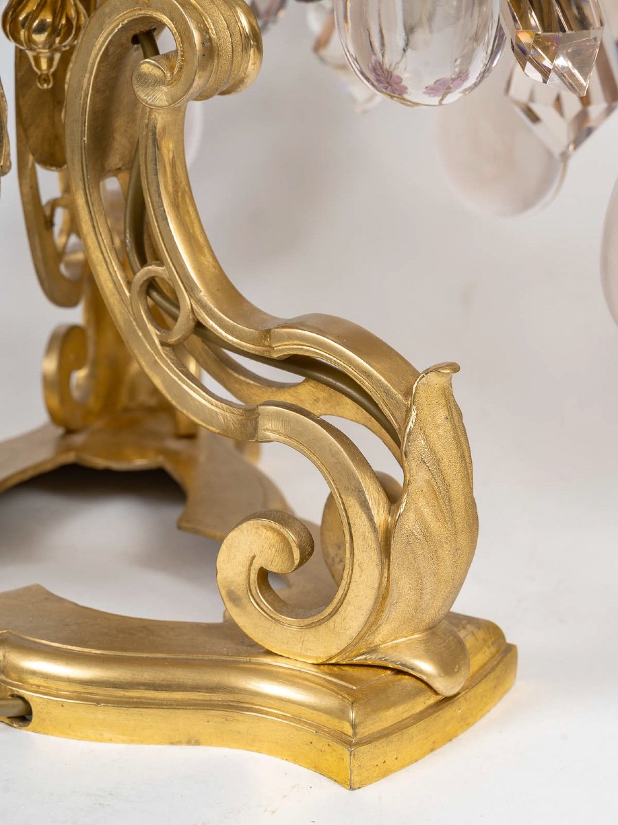 Pair Of Louis XV Style Gilt Bronze And Crystal Baccarat Girandoles Circa 1880-photo-6