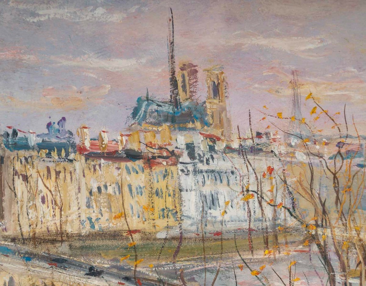 Serge Belloni (1925-2005) Known As The Painter Of Paris Bridge Marie View In Paris Oil On Panel-photo-4